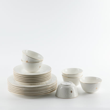 Naqsh - Dinner Set (18-Pc) - White & Gold