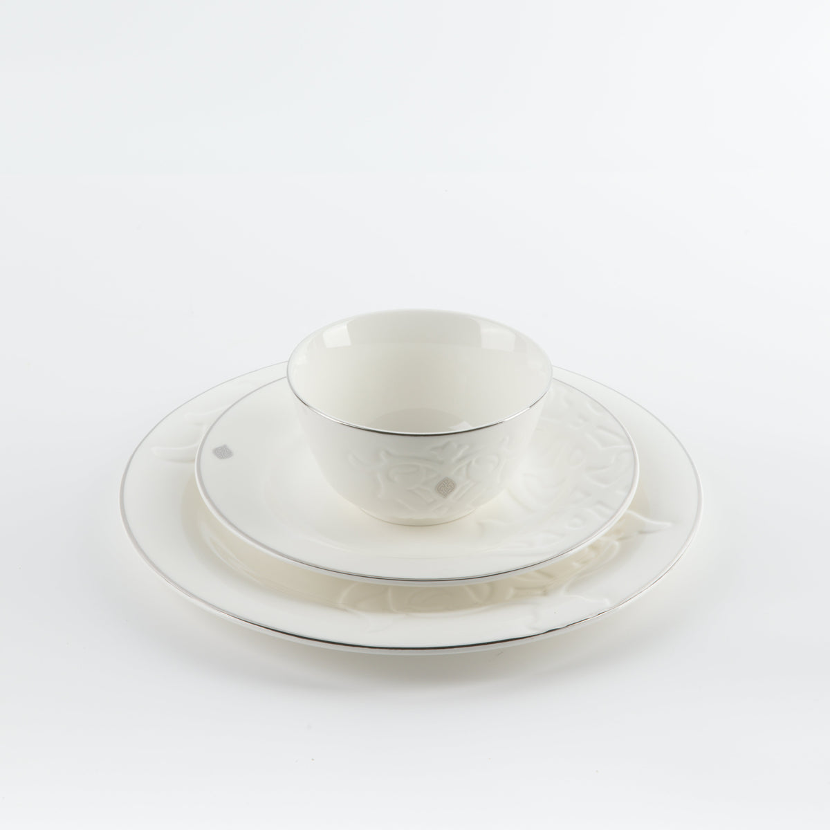 Naqsh - Dinner Set (18-Pc) - White & Silver