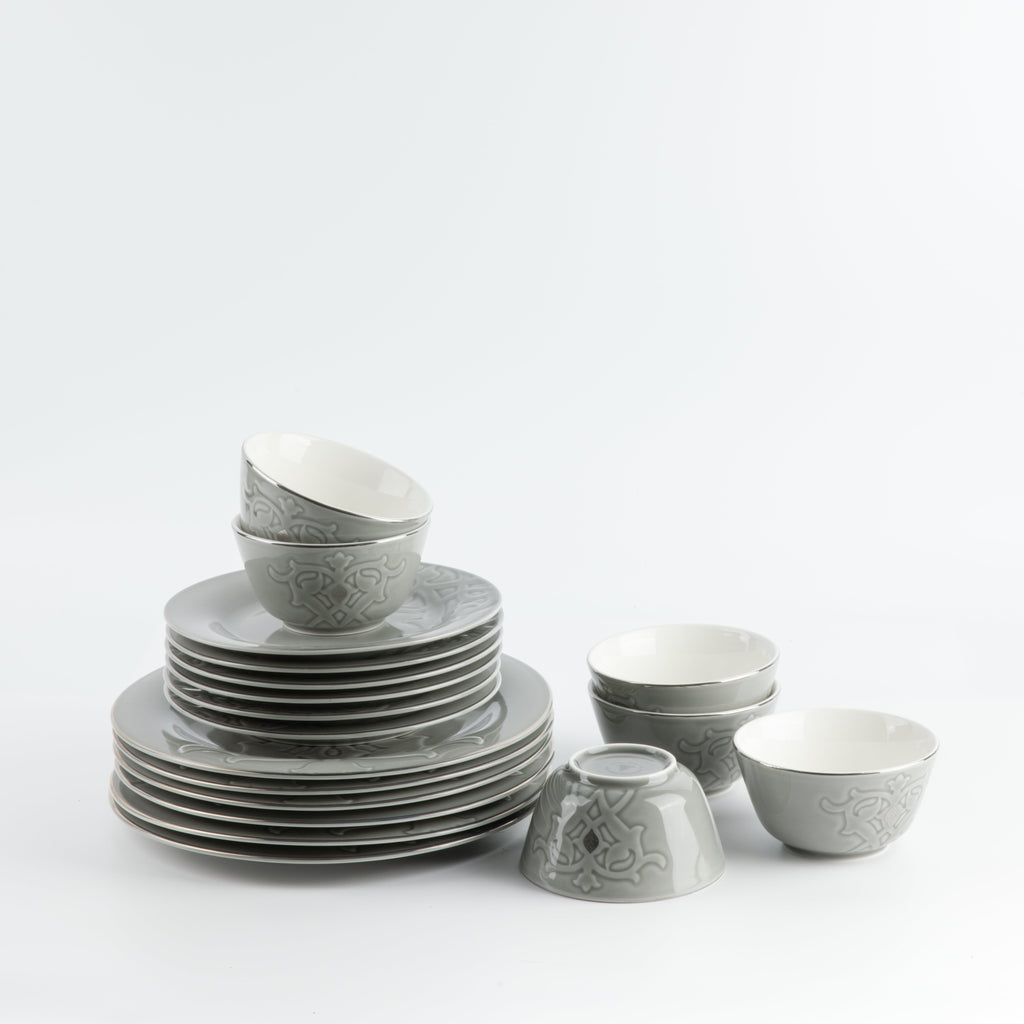 Naqsh - Dinner Set (18-Pc) - Grey & Silver
