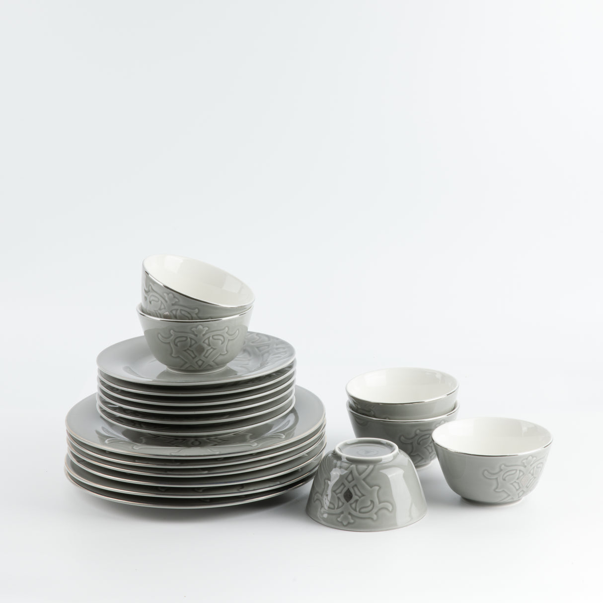 Naqsh - Dinner Set (18-Pc) - Grey & Silver