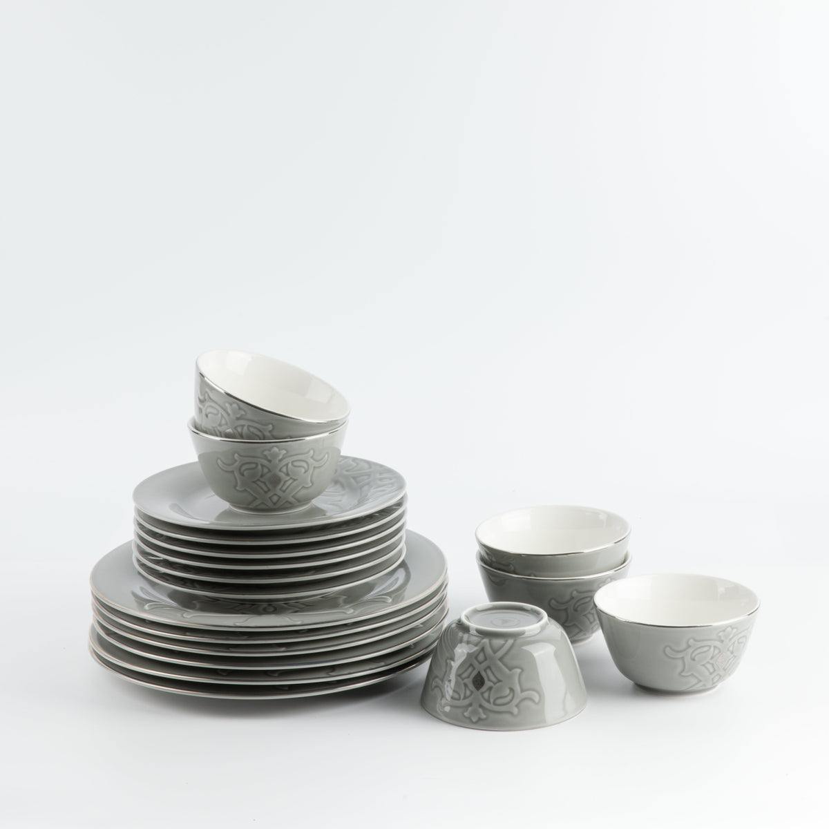 Naqsh - Dinner Set (18-Pc) - Grey & Silver