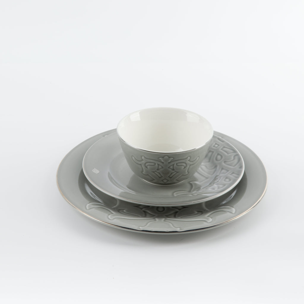 Naqsh - Dinner Set (18-Pc) - Grey & Silver