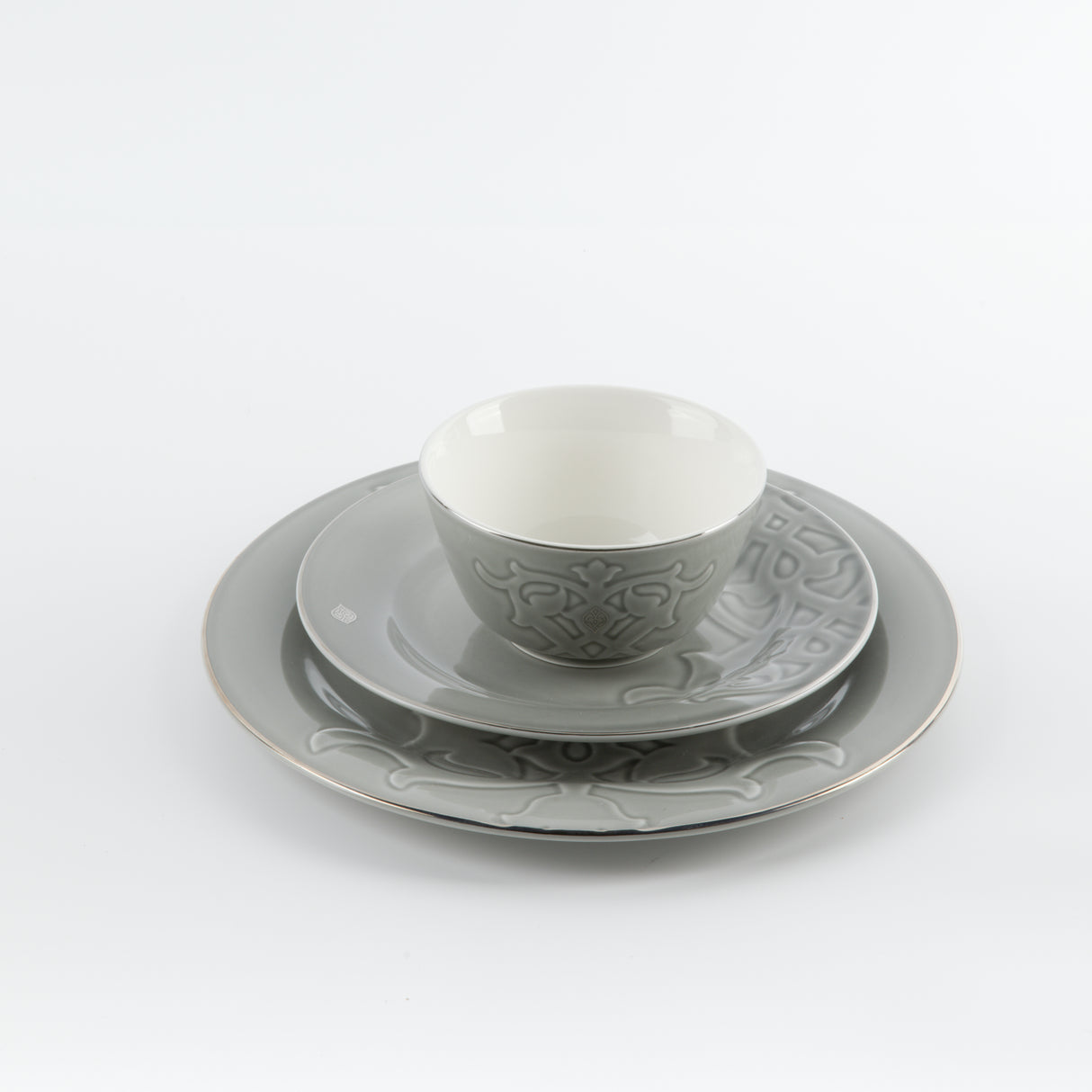 Naqsh - Dinner Set (18-Pc) - Grey & Silver
