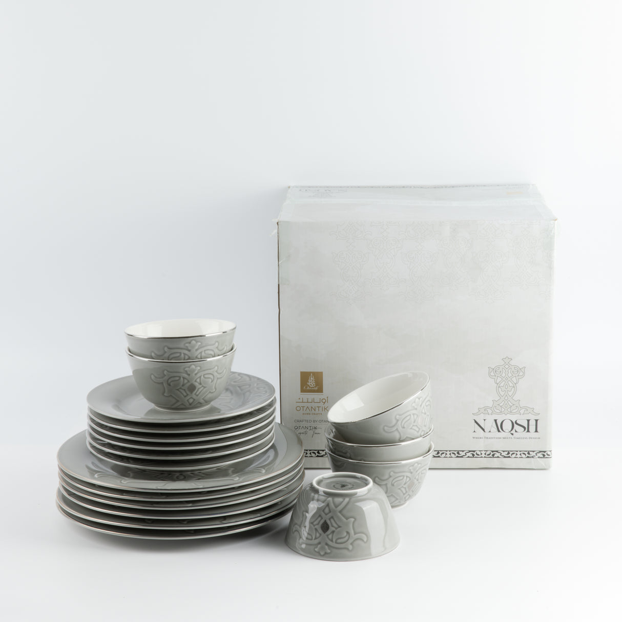 Naqsh - Dinner Set (18-Pc) - Grey & Silver