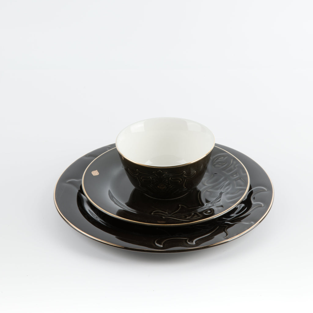 Naqsh -  Dinner Set (18-Pc) - Black & Gold