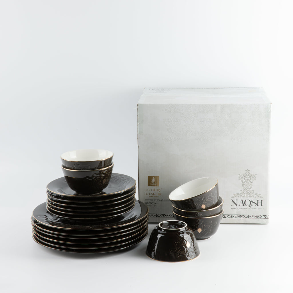 Naqsh -  Dinner Set (18-Pc) - Black & Gold
