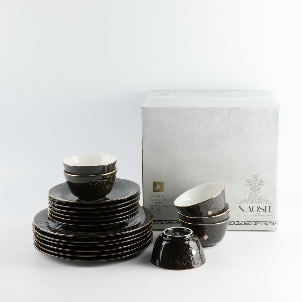 Naqsh -  Dinner Set (18-Pc) - Black & Gold