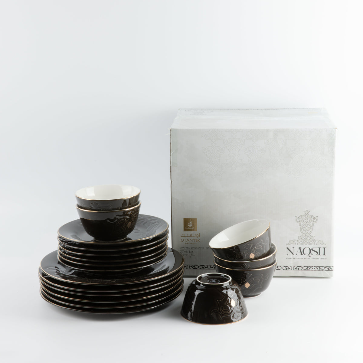 Naqsh -  Dinner Set (18-Pc) - Black & Gold