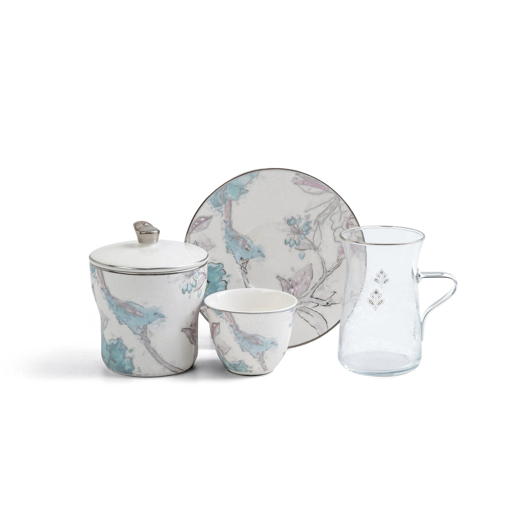 Khuzama - Tea Set (19-Pc) - Blue & Silver
