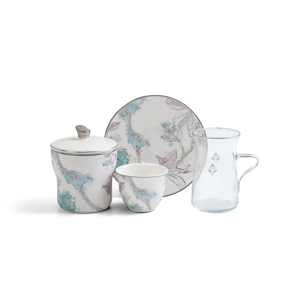 Khuzama - Tea Set (19-Pc) - Blue & Silver