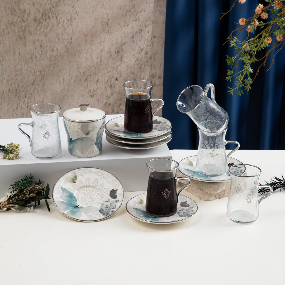 Veloura - Tea Set (13-Pc) - Blue & Silver