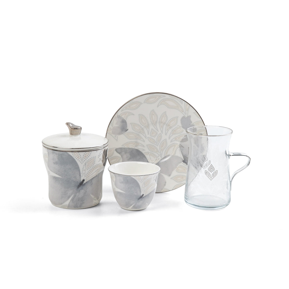 Veloura - Tea Set (19-Pc) - Grey & Silver