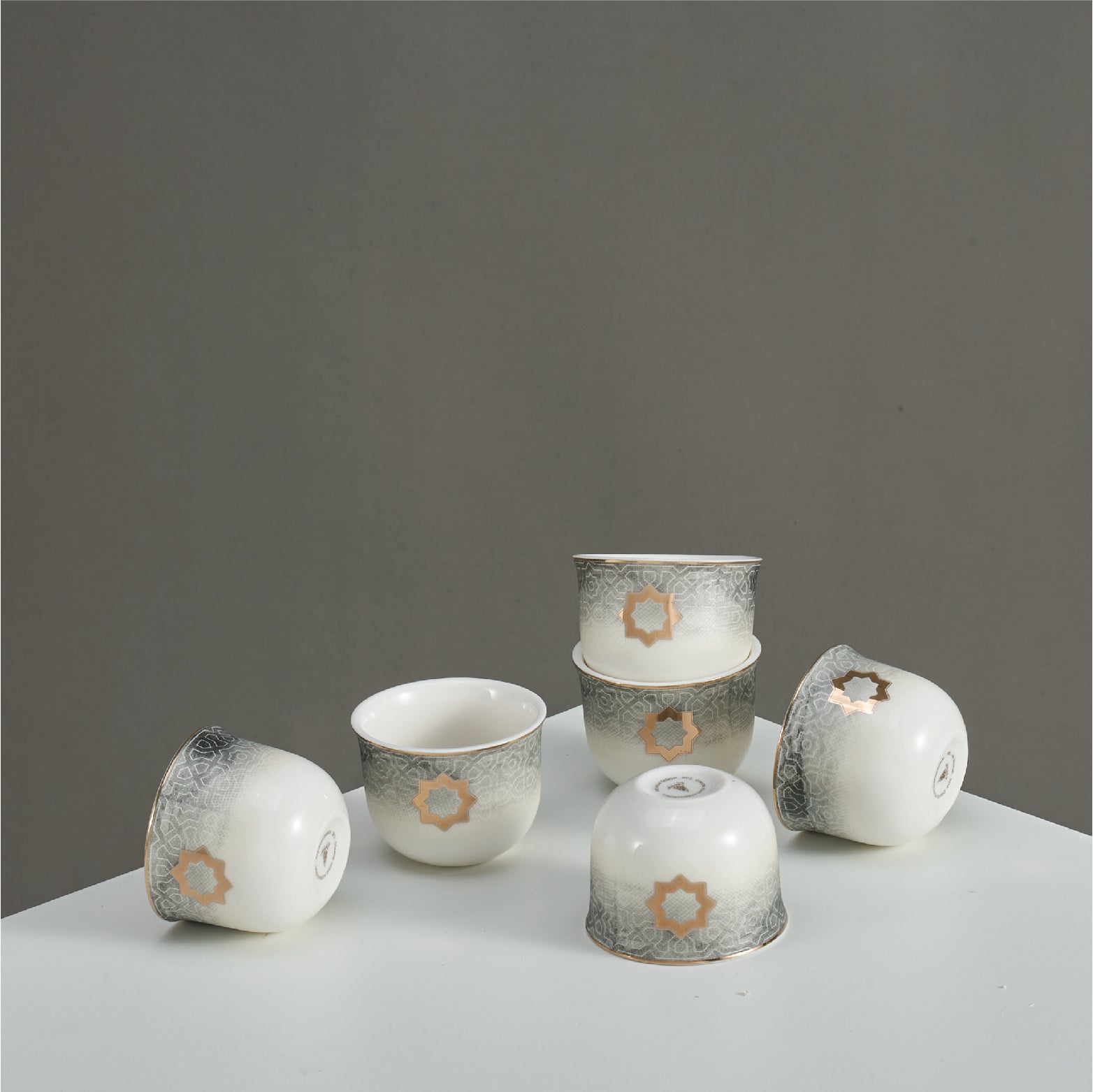 Mosaique - Arabic Coffee Cups, 12 Pcs – Grey & Gold