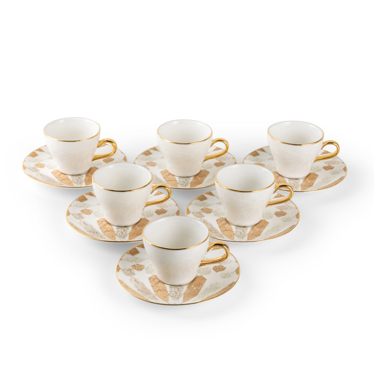 Amal - Espresso /Turkish Coffee Cups, (12-Pc)- Beige & Gold