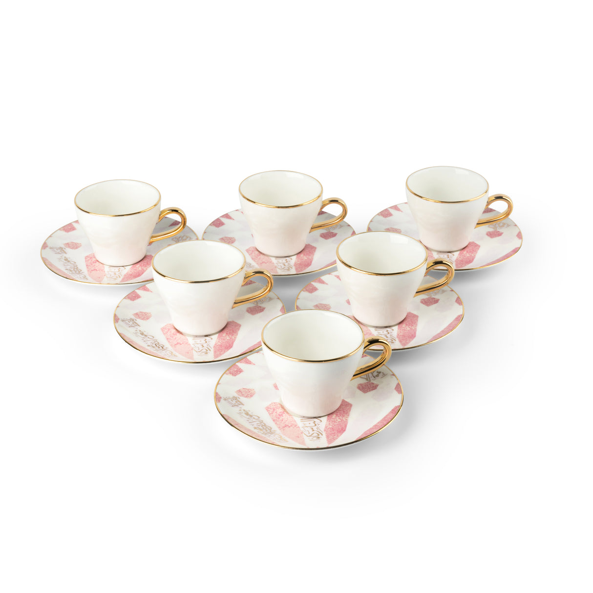 Amal - Espresso /Turkish Coffee Cups, (12-Pc)- Pink & Gold