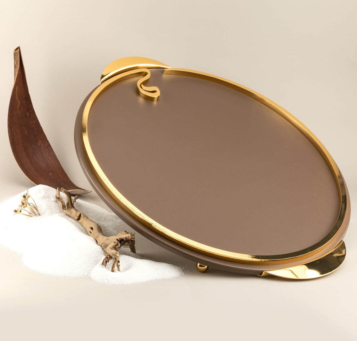 Nour - Bandeja para servir - Marrón y dorado