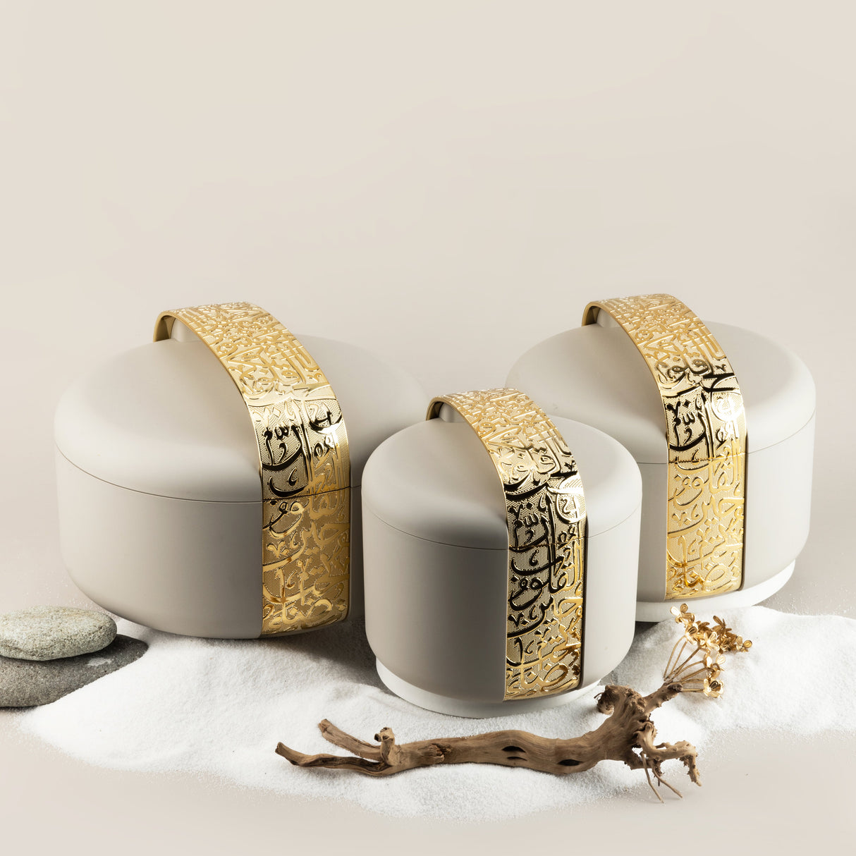 Noor - Food Thermos/ Warm Serv (Set of 3)- Beige & Gold