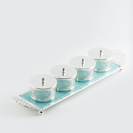 Limited Edition - Snack Serving set (4 Bowls)- Blue & Silver