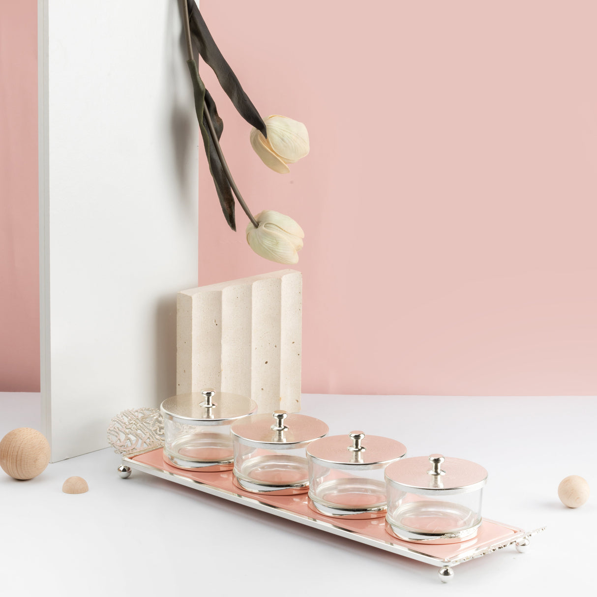 Limited Edition - Snack Serving set (4 Bowls)- Pink & Silver