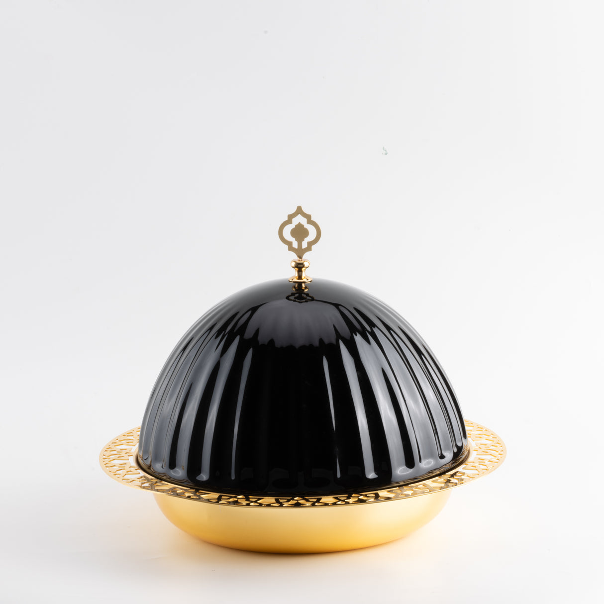 Exclusive - Large Serving Platter with Porcelain Dome- Black & Gold