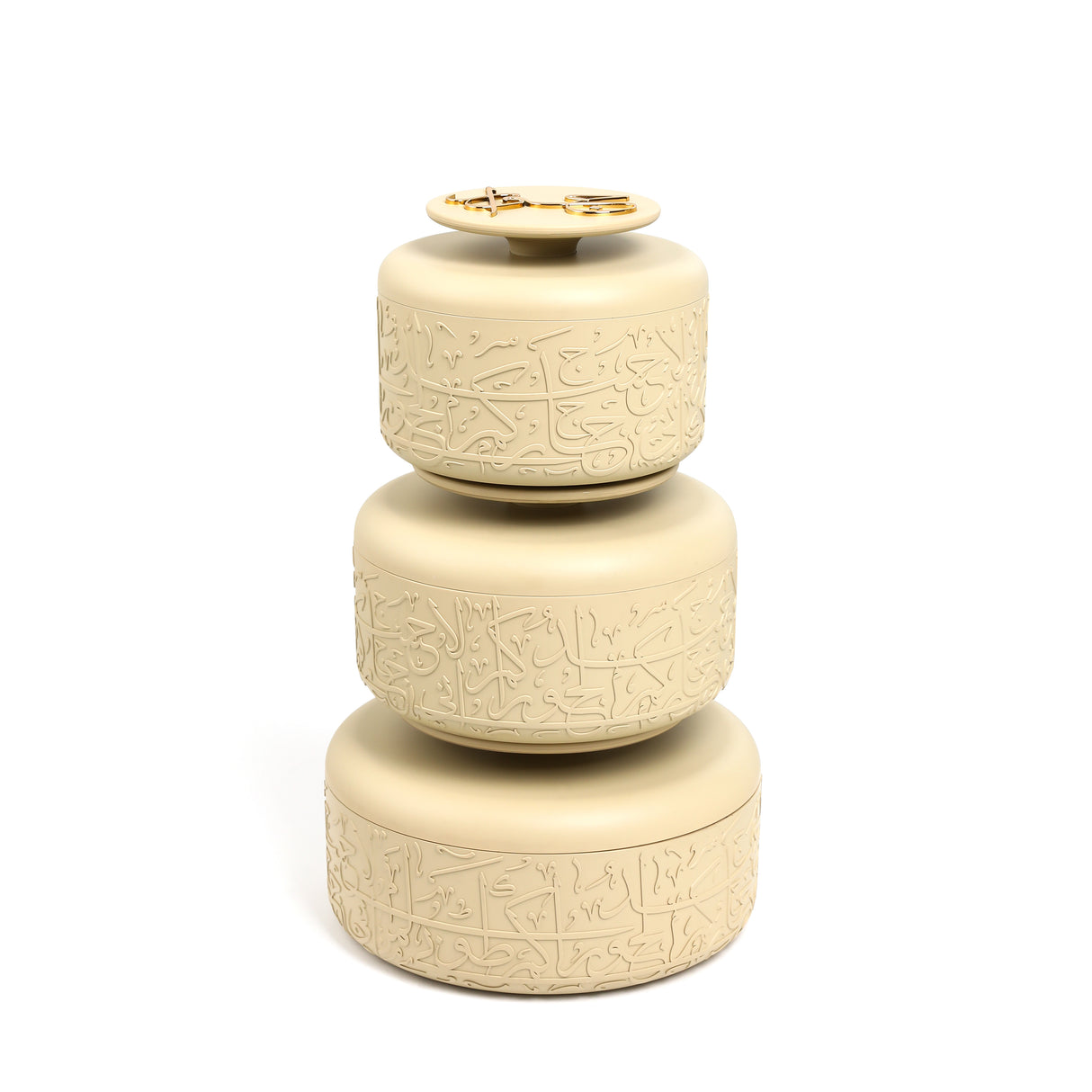 Jiwar - Food Thermos/Warm Serv (Set of 3)- Ivory & Gold