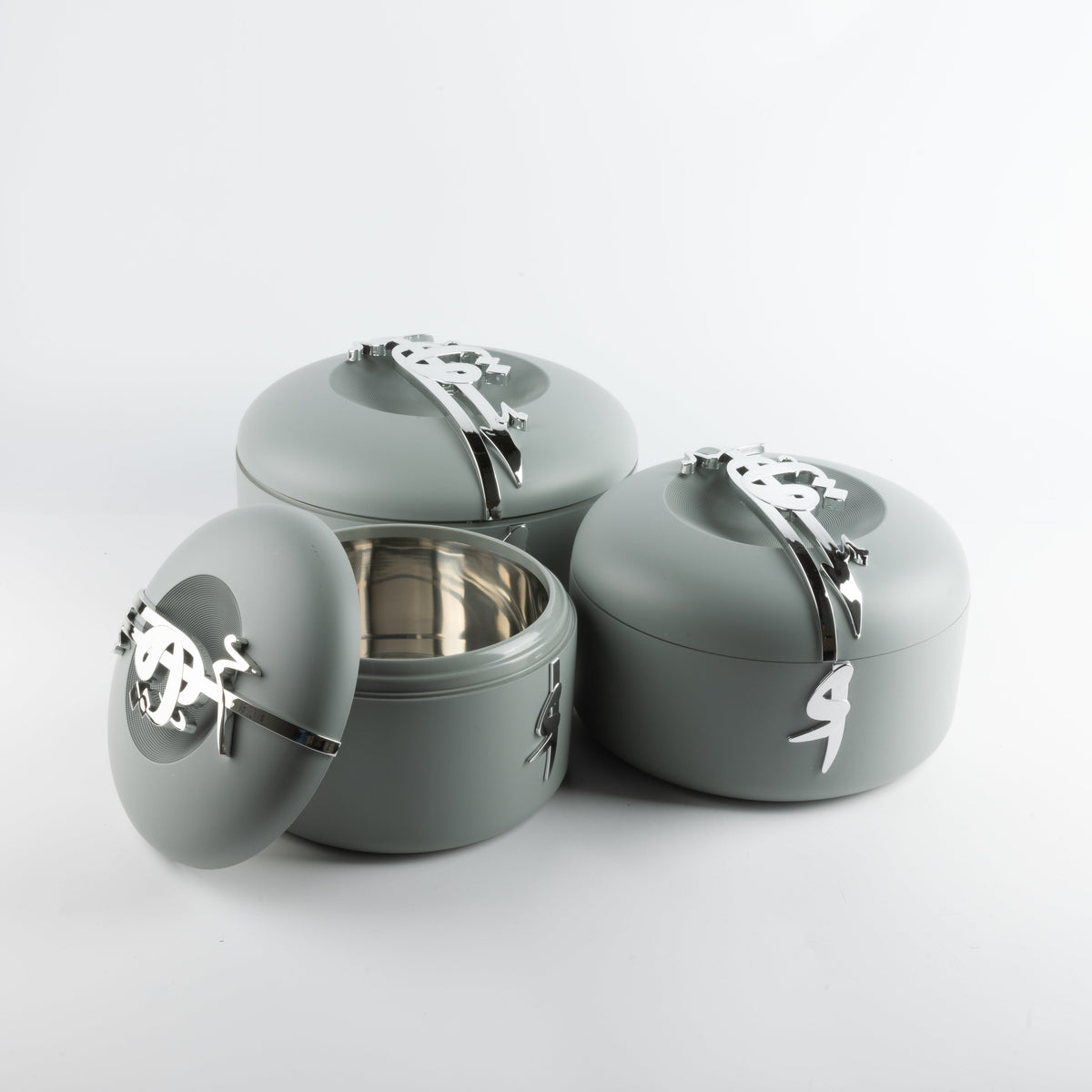 Liqa'a - Food Thermos/ Warm Serv (Set of 3) - Grey & Silver