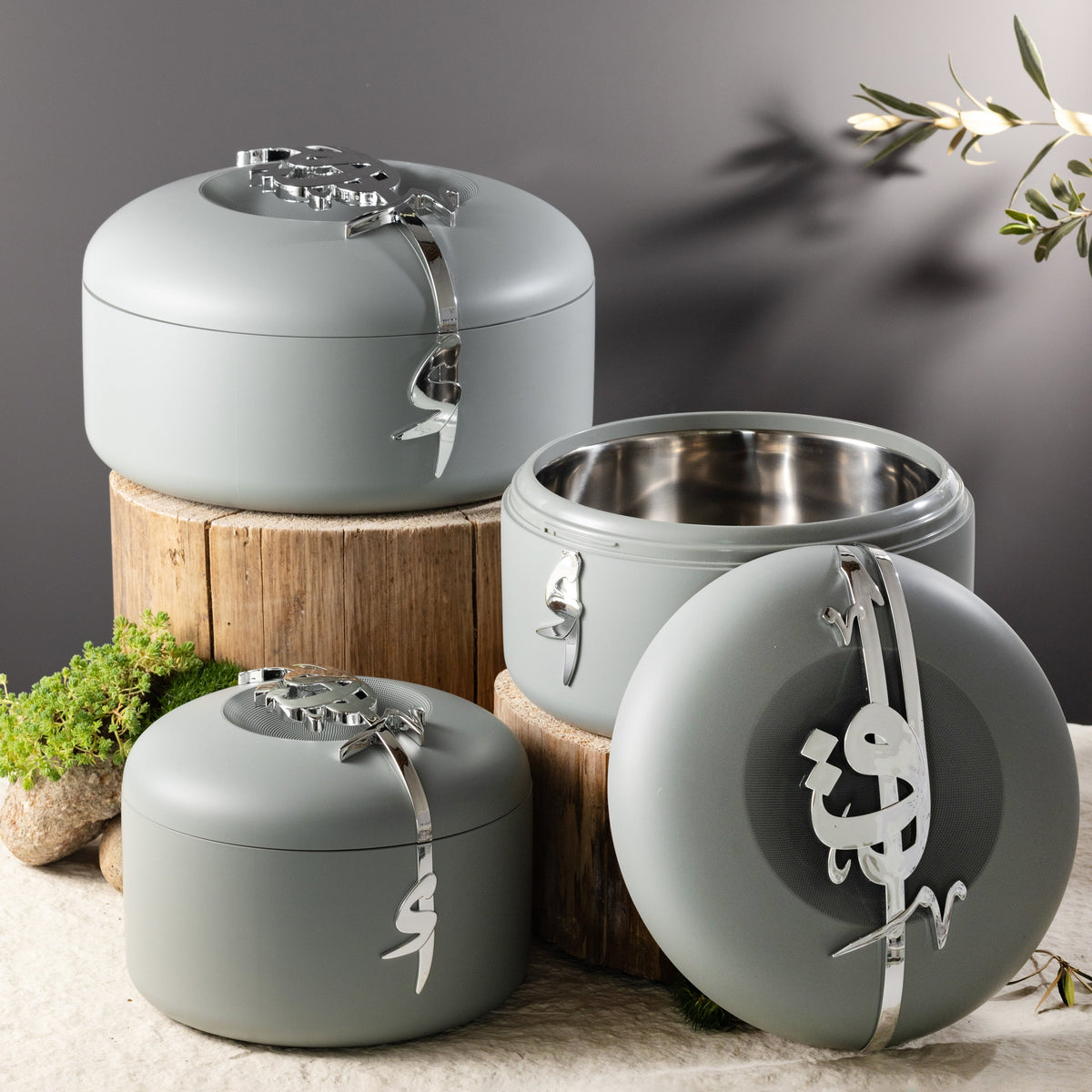 Liqa'a - Food Thermos/ Warm Serv (Set of 3) - Grey & Silver