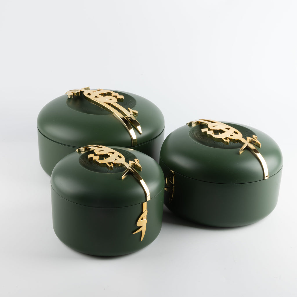 Liqa'a - Food Thermos/ Warm Serv (Set of 3) - Olive Green  & Gold