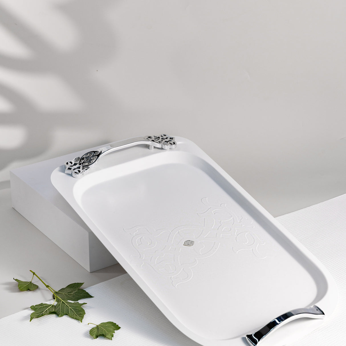 Naqsh - Serving Tray - White & Silver