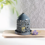Jiwar - Medium Lantern Candle Holder - Haze Blue & Silver