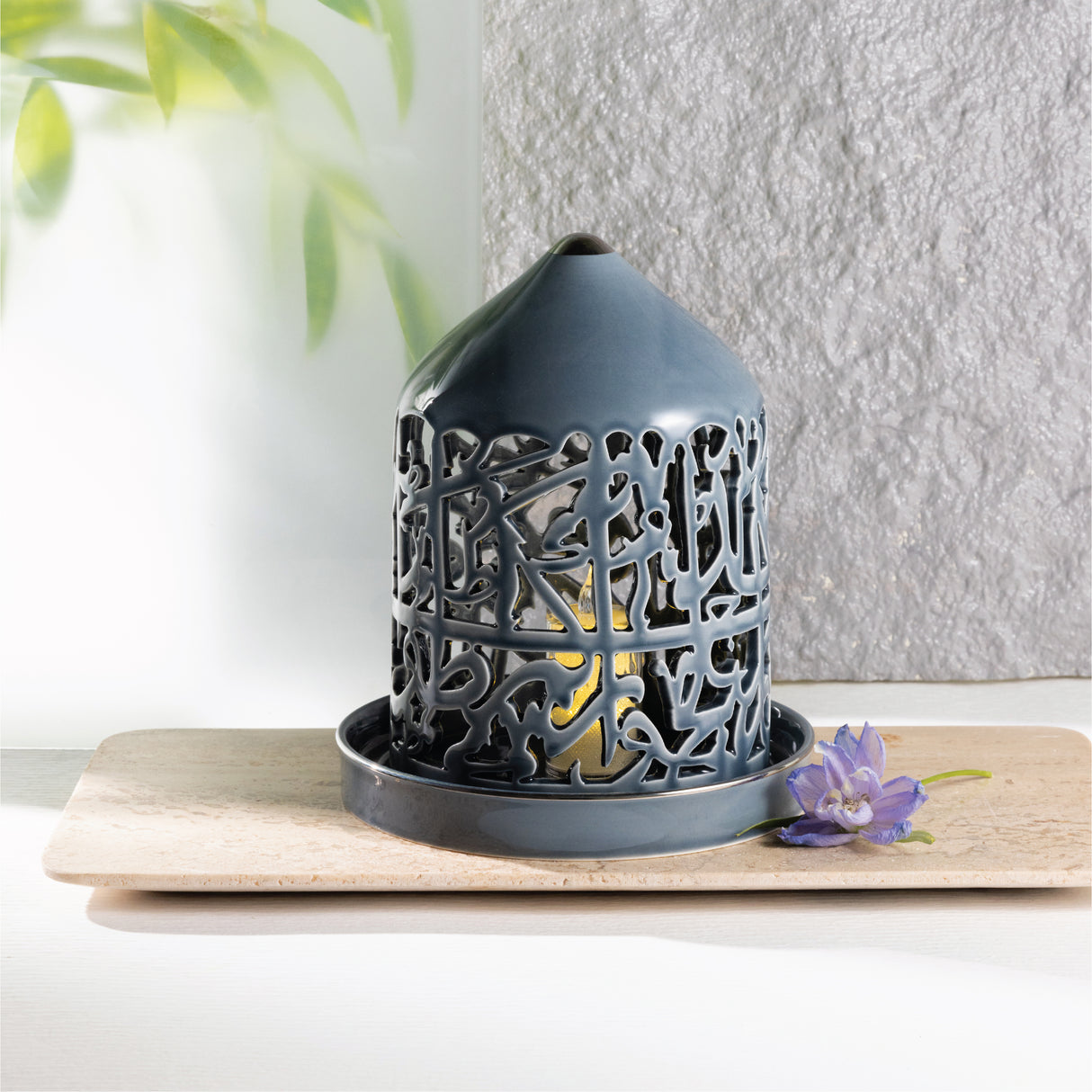 Jiwar - Large Lantern Candle Holder - Haze Blue & Silver