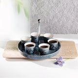 Jiwar - Arabic Coffee Cups With Holder - Haze Blue & Silver