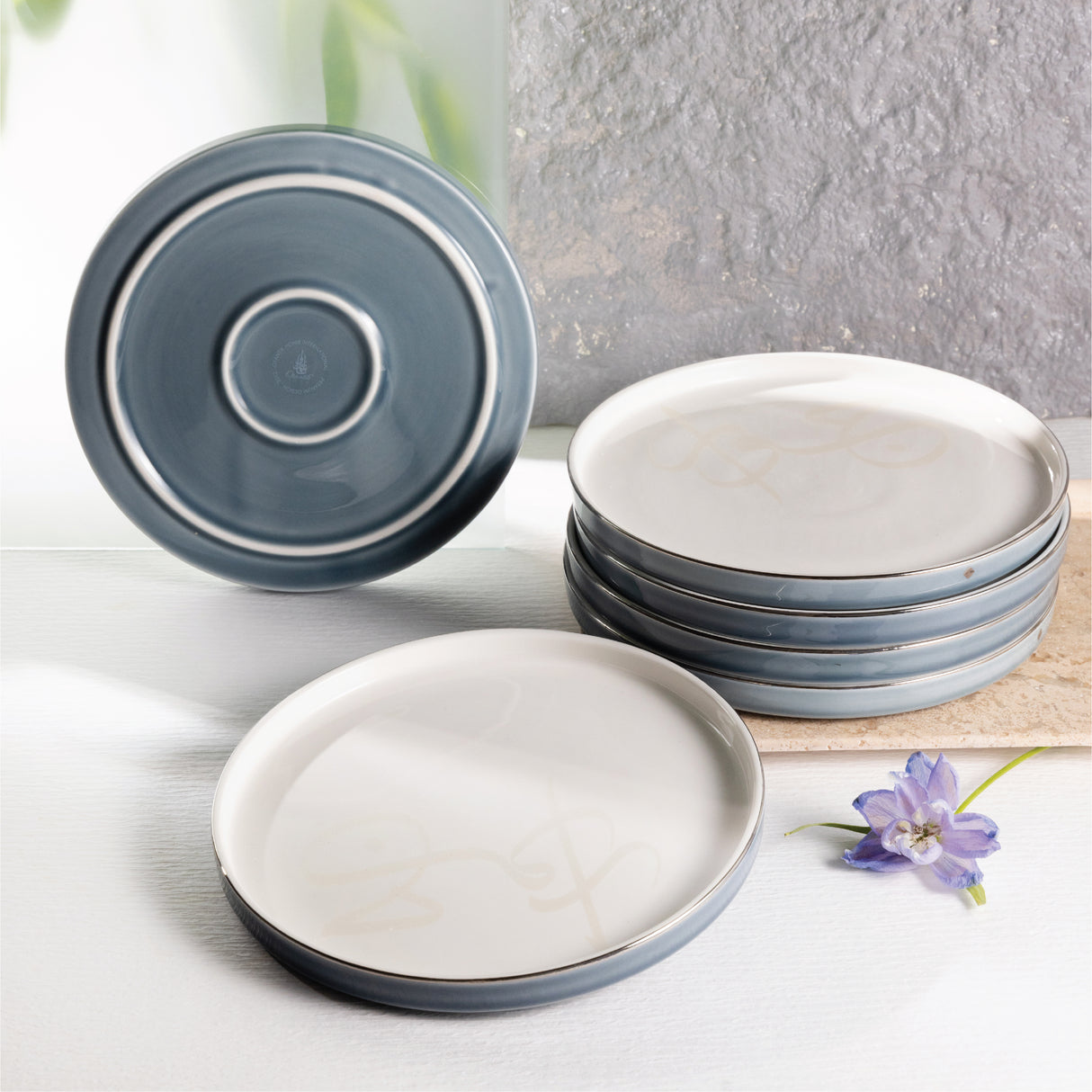 Jiwar - Dessert Serving Plates - Haze Blue & Silver