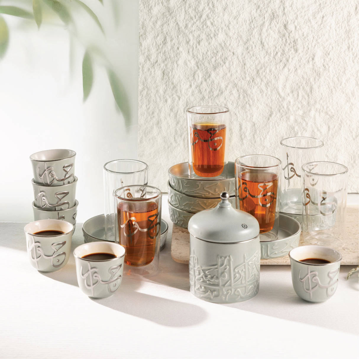 Jiwar - Tea Set (19-Pc) - Mint Green & Silver