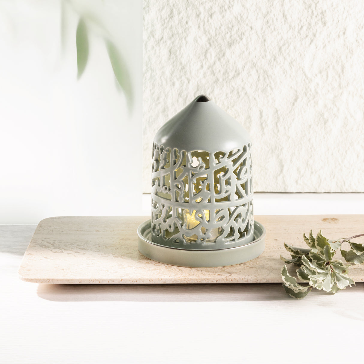 Jiwar - Small Lantern Candle Holder - Mint Green & Silver