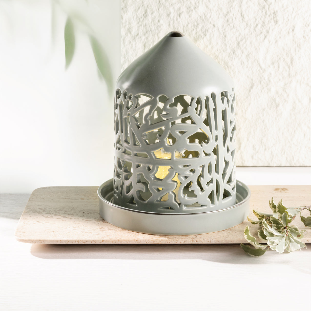 Jiwar - Large Lantern Candle Holder - Mint Green & Silver