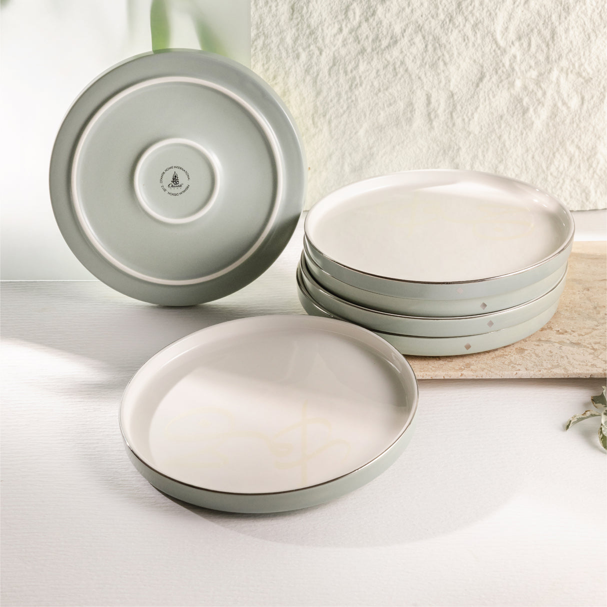 Jiwar - Dessert Serving Plates - Mint Green & Silver