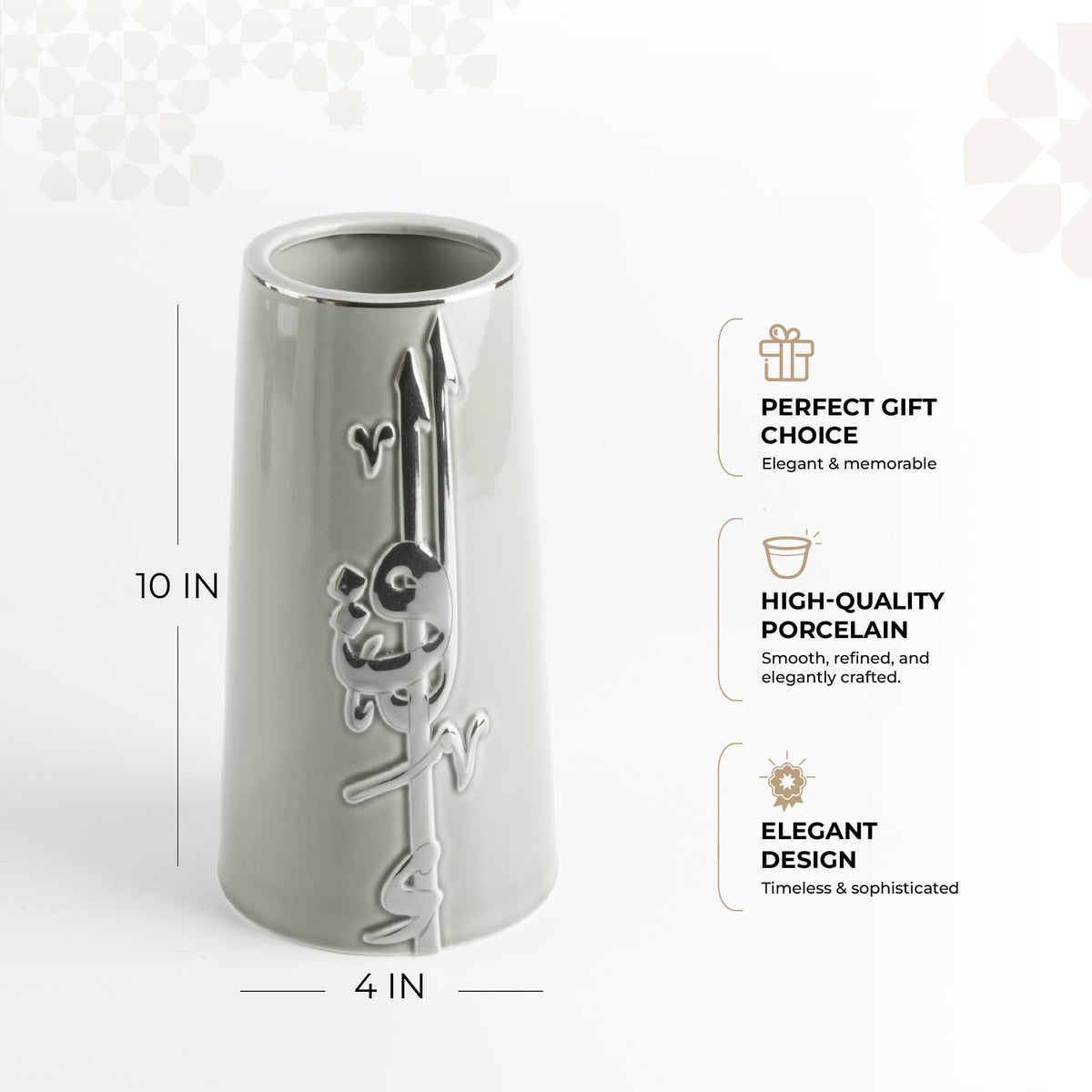 Liqa'a - Large Decorative Vase - Grey & Silver