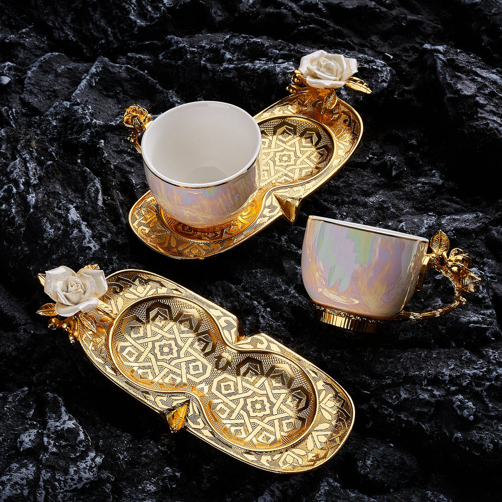 You and Me–Gold Coffee Cups, Set of 4