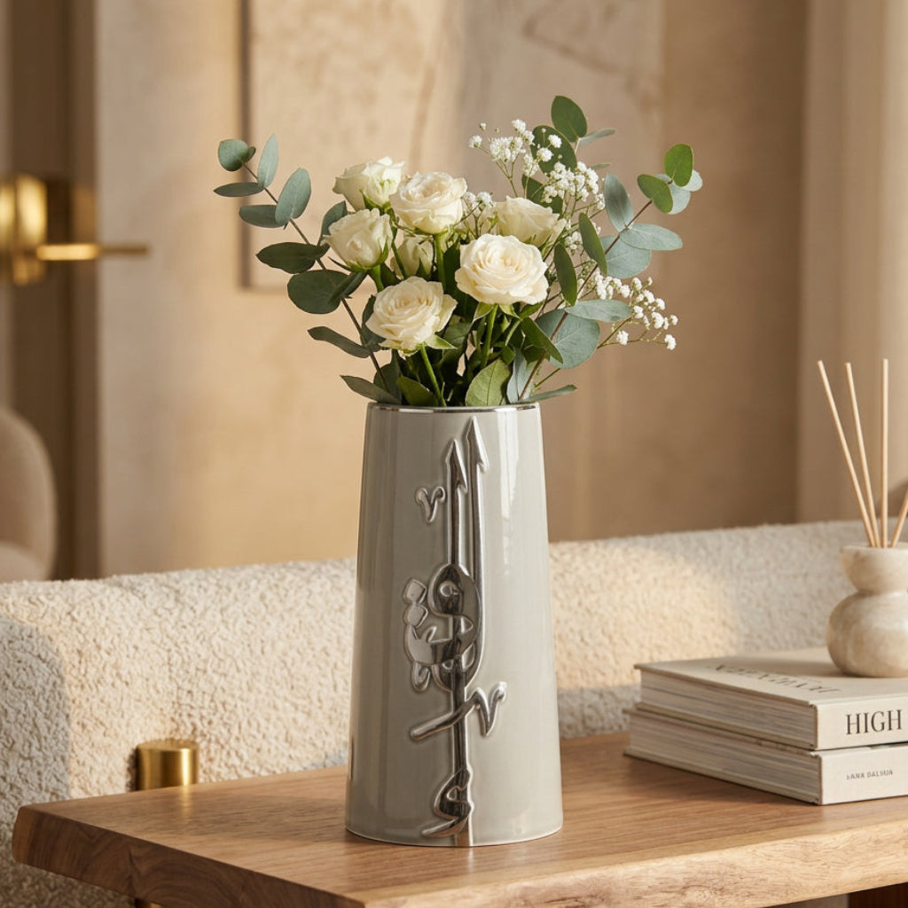 Liqa'a - Large Decorative Vase - Grey & Silver