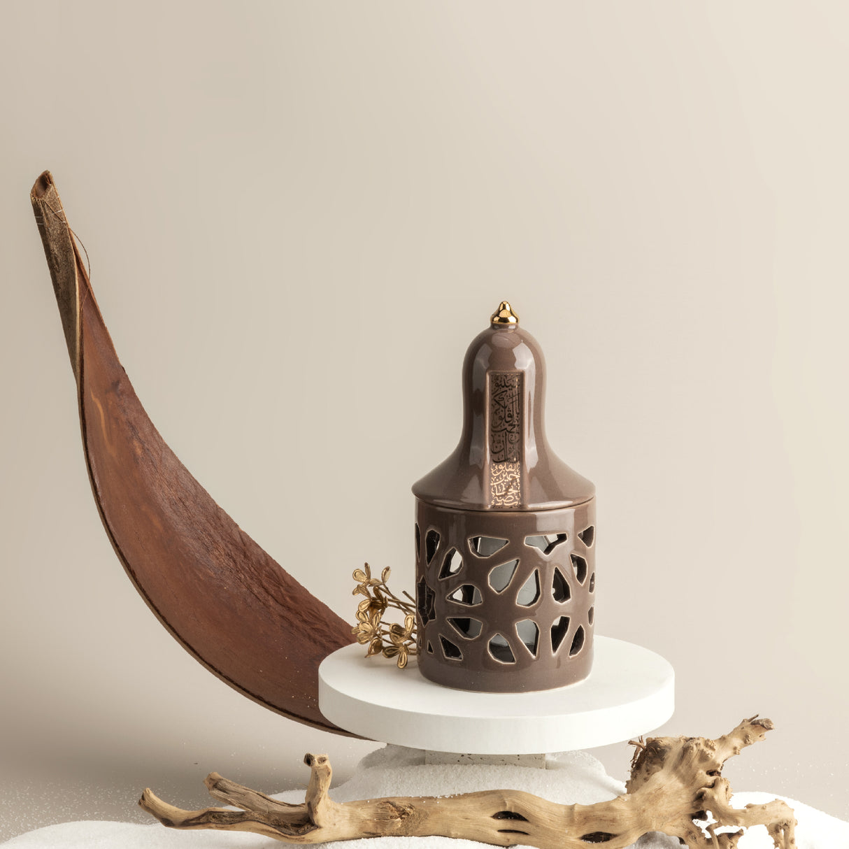 Luxury Noor - Small Lantern Candle Holder - Brown & Gold
