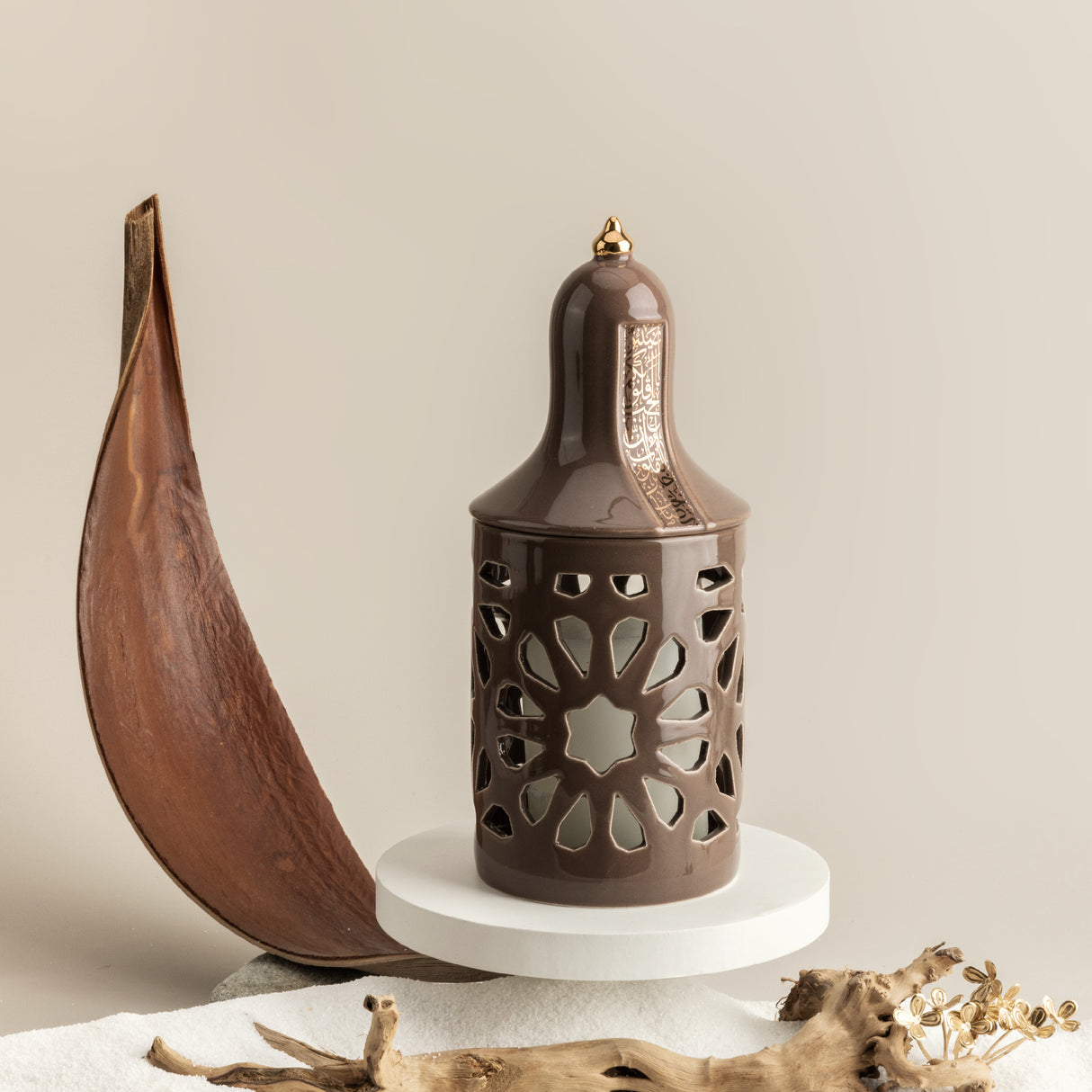 Luxury Noor - Medium Lantern Candle Holder - Brown & Gold