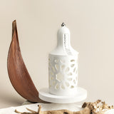 Luxury Noor  - Medium Lantern Candle Holder - White & Silver