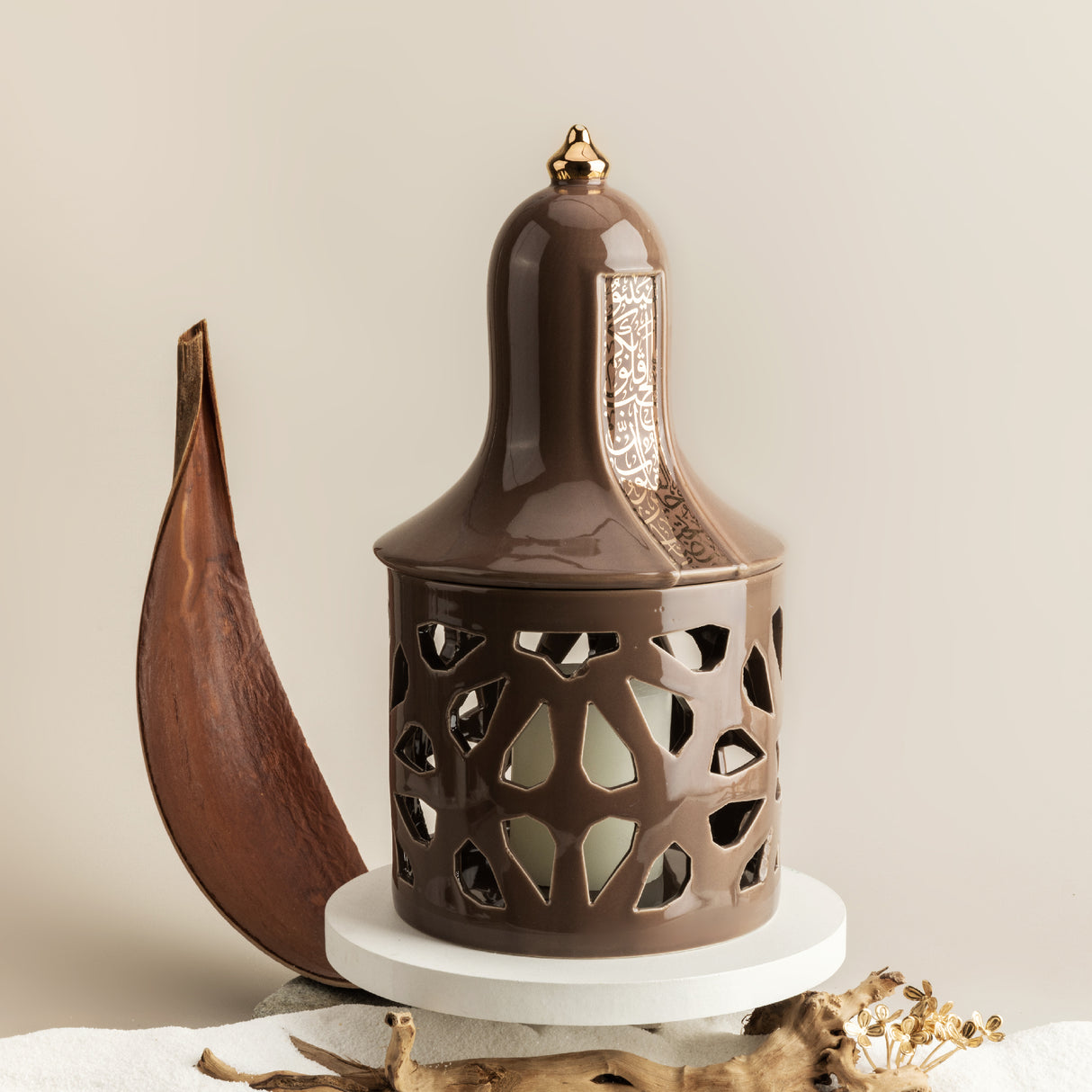 Luxury Noor - Large Lantern Candle Holder - Brown & Gold