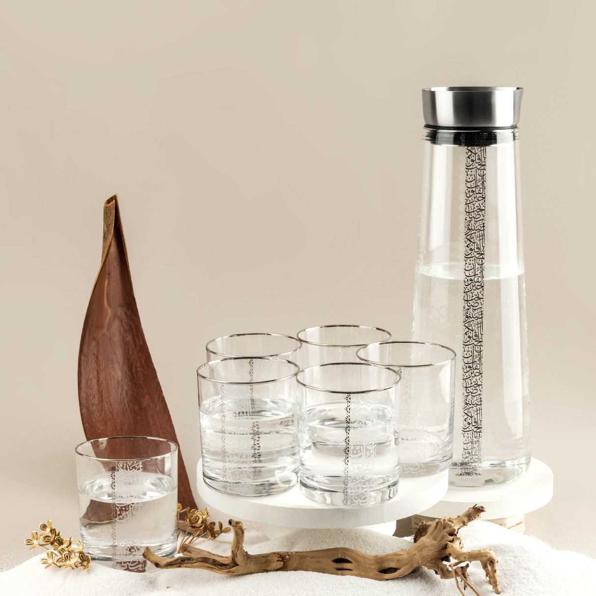 Nour - Jug with 6 Short Cups  - Silver
