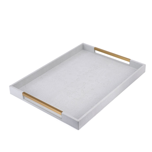 Ikram- Leather Serving Tray- Grey & Gold