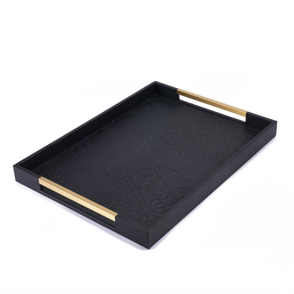 Ikram- Leather Serving Tray- Black & Gold