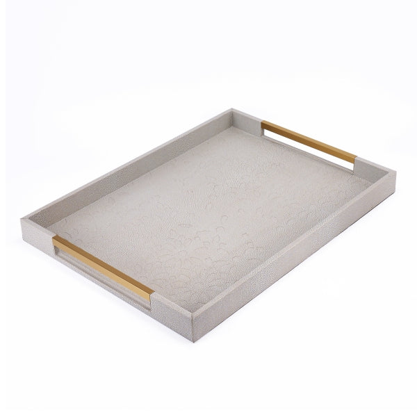 Ikram- Leather Serving Tray- BEIGE &GOLD