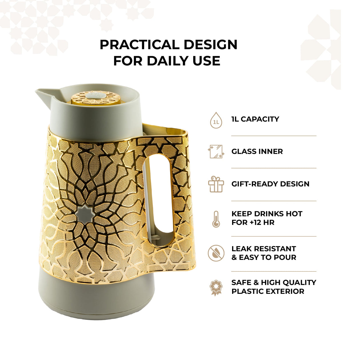 Asala - Vacuum Flask / Thermos - Olive Green & Gold