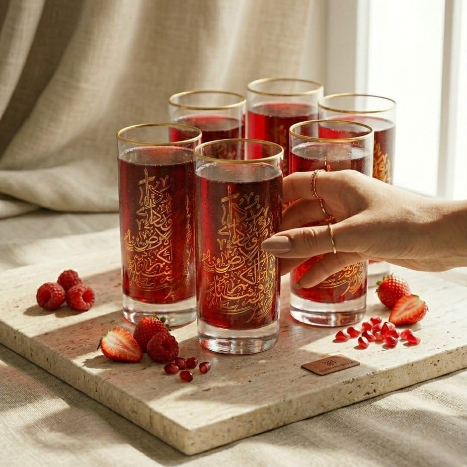 Luxury 6 Tall Glass Cups - Gold